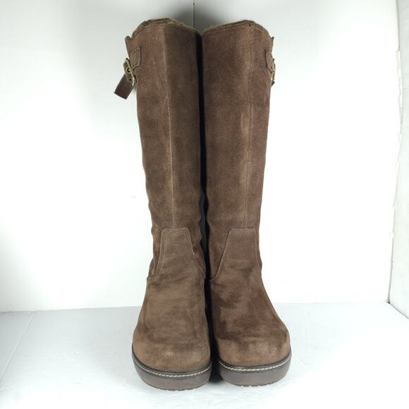 Crocs Women's US10 Brown Suede Pull On Wedge Knee High Riding Boots - Picture 3 of 16